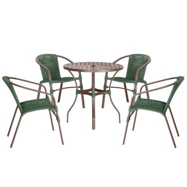 Imagem de 04 Cadeiras Floripa E Mesa Roma 100cm Marrom Trama Original Verde