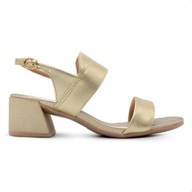 Imagem de Sandália Usaflex Feminina Couro Salto Bloco Detalhe Tira Casual Ouro Light Al20011005 38
