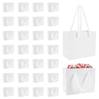 Imagem de 30 peças de sacos brancos para presente com alça, sacos de presente pequenos, 10 x 12 x 6 cm, bolsa de presente de papelão, grande volume, bolsa de lembrancinha de festa, sacolas de compras, sacolas