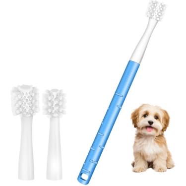 Imagem de KOPBTBOY Escova de dentes para cães pequenos a médios, kit de escova macia para cães com alça antiderrapante premium e 2 cabeças substituíveis