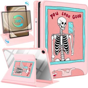 Imagem de Kidcube Capa para Samsung Galaxy Tab A9 Plus de 28 cm para mulheres e meninas, capa fólio fofa com suporte para lápis, design legal de caveira gótica, suporte giratório divertido, adolescentes, para