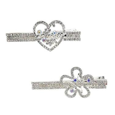 Imagem de Kit 2 Presilhas de Cabelo com Strass Brilho Bico de Pato - Pink Rose, 