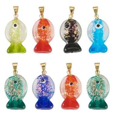Imagem de Spritewelry Pingentes de peixe Lampwork 8 peças de pingentes de peixe de folha dourada para fazer joias, tema oceano, pingentes de animais para colar e brinco DIY