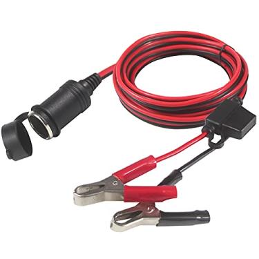 Imagem de KUNCAN tomada de extensão de isqueiro - clipes jacaré de bateria para carro cabo extensor de luz de isqueiro feminino cabo de fixação de bateria 12v-24v cabo carregador 14awg fusível 15a (12 pés)
