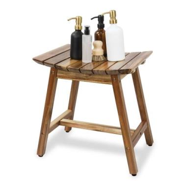 Imagem de Banqueta de banho, cadeira de banco, madeira de acácia, impermeável, 4