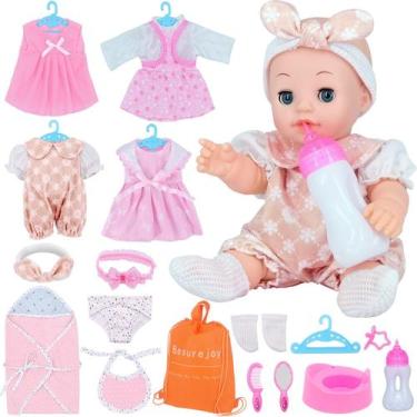 Imagem de Conjunto de brinquedos Baby Doll Besurejoy 12" com 4 roupas e acessóri