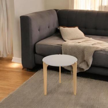 Imagem de Mesa Lateral Caribe 60cm Suporte Decoração e Utilidades - Off White Perolizado/Freijo