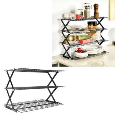 Imagem de Estink Prateleira de Cozinha Dobrável para Bancada Organizador de Bancada Em Aço Inoxidável Prateleira de Pé para Temperos para Cozinha Banheiro Com Construção Resistente (3 camadas)