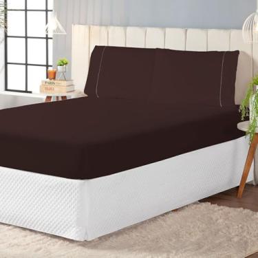 Imagem de Jogo de Lençol 400 Fios, 3 Peças com Elástico e Fronhas, Tamanhos Solteiro a King, 100% Poliéster (Marrom, Solteiro 02 Peças)