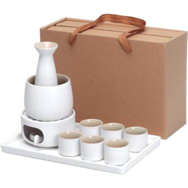 Imagem de JOEUQK Conjunto de saquê e copos com copo de saquê japonês mais quente conjunto de 10 peças com fogões quentes e bandejas para Natal, aniversários e aniversários