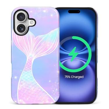 Imagem de Goodsprout Capa para iPhone 17 para MagSafe Capa Rígida Brilhante Acrílico e Silicone Combinação de Estilo de Telefone 2 em 1 Rosa Pastel Cauda de Sereia Brilhante Padrão Glittery