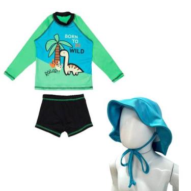 Imagem de Conjunto Menino Blusa Sunga Forrada + Chapéu Proteção Solar - Fofotinh