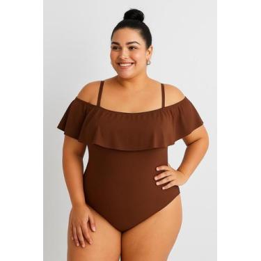 Imagem de Body Maiô Plus Size Suplex Babado Ciganinha Marrom Ombro a Ombro - G1 