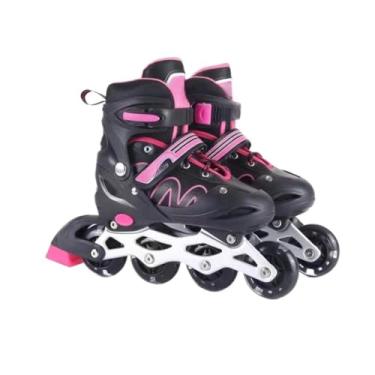 Imagem de Patins Roller Inline Ajustável Com Luz De Led(PRETO COM ROSA,33-37)