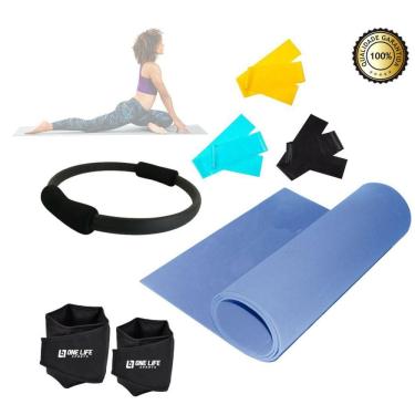 Imagem de Kit Pilates Anel + Tapete + Kit Faixa + Caneleira 1 Kg