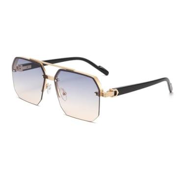 Imagem de Óculos de Sol Masculinos Oversized com Ponte Dupla em Metal, Lentes Degradê e Proteção UV400 para Esportes ao Ar Livre, Corrida e Ciclismo, 3