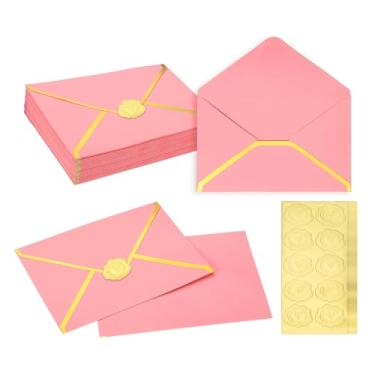 Imagem de PATIKIL 50 envelopes A7, envelopes de convite de borda dourada de 12,7 x 17,78 cm, envelopes de convite de casamento, casamento, aniversário, escritório, rosa
