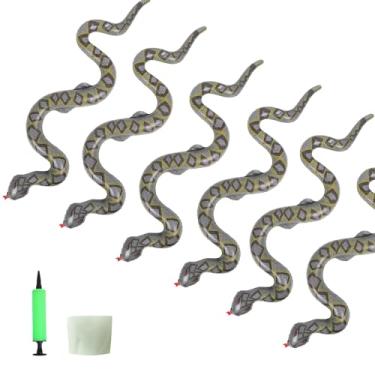 Imagem de 6 peças de cobra falsa inflável, 99 cm, cobras falsas infláveis com bomba inflável, boias de piscina de animais para decoração de festa de Halloween no jardim