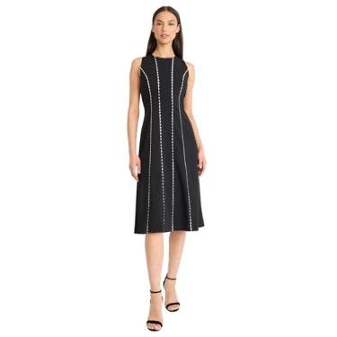 Imagem de Donna Morgan Vestido midi feminino sem mangas justo e flare - Vestidos profissionais para convidados de casamento, Preto, 40