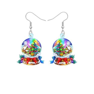 Imagem de Lindos brincos de globo de neve de Natal, presentes de Natal para mulheres, cena de inverno de acrílico com árvore de Natal, flocos de neve e gnomos, acessórios de joias de bola de cristal, Medium