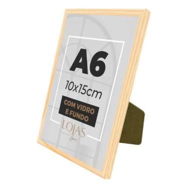 Imagem de Kit 4 Molduras Porta Retrato A6 10x15cm Vidro Fundo Grava Quadros Foto apoio (Madeira Clara)