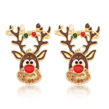 Imagem de Brincos de rena de Natal para mulheres, brincos de alce com strass colorido, lâmpada moderna, brincos com pingente de rena, joias de festa de Natal, presentes de meias para ela, Zinco, Sem pedra