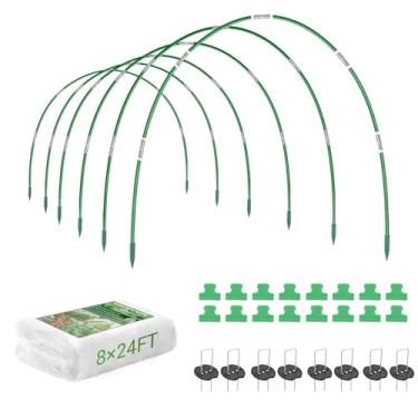 Imagem de Kit de rede de jardim, rede de malha para árvores frutíferas de 2,4 x 7,3 m com 5 conjuntos de argolas de jardim de fibra de vidro e 20 clipes, capa de barreira de insetos para vegetais, frutas