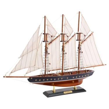 Imagem de NAUTIMALL Decoração de veleiro Atlântico de 48 cm, modelo de escuna de madeira, réplica de iate, coleção de decoração de casa náutica (ATL49-BLUE)