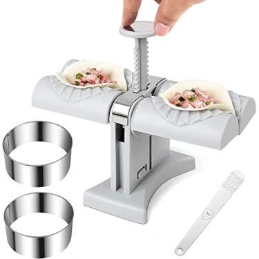 Imagem de Máquina de fazer bolinhos automática, prensa grande para uso doméstico, cabeça dupla, moldes automáticos para fazer bolinhos de massa, prensa de bolinhos para fazer torta de pastelaria, branco número