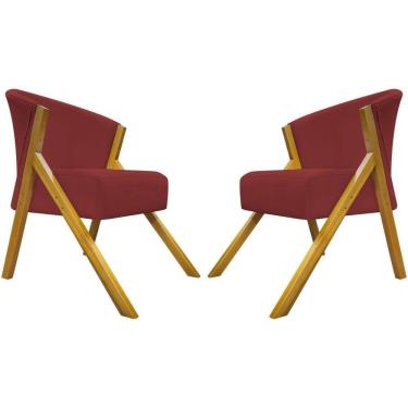 Imagem de Kit 2 Poltronas Decorativa You Suede Braça Amadeirada - Vermelho Suede