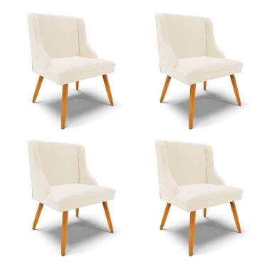 Imagem de Kit 4 Cadeiras Estofadas Para Sala De Jantar Pés Palito Lia Veludo Bege - Ibiza