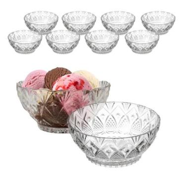 Imagem de Jogo 8 Tigela De Vidro Redonda Sobremesa Saladeira Fruta Travessa 350m