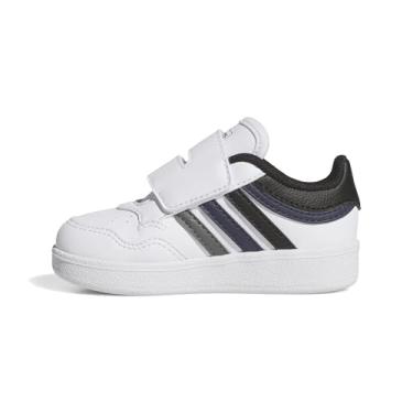 Imagem de adidas Tênis infantil unissex Hoops 4.0, Branco/Preto/Azul Marinho, 11.5 Little Kid