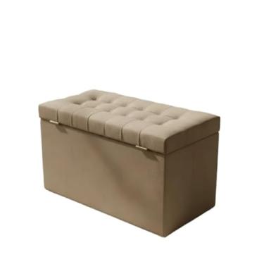 Imagem de Puff Baú Decorativo Estofado C/pistão á gás 68 cm 100% MDF(BEGE ESCURO,Rodizios c/travas)