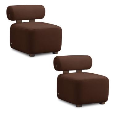 Imagem de Poltrona Decorativa Para Sala Kit 2 Helora Bouclê Marrom E03 - D'rossi