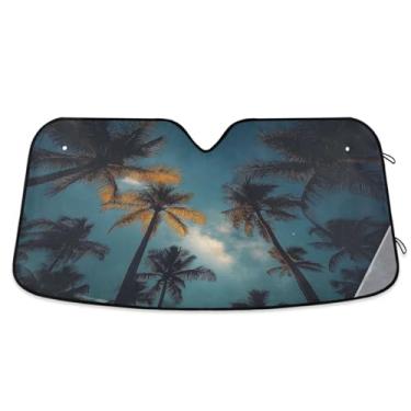 Imagem de ATTX Coqueiros céu estrelado pára-brisa carro 144.8 cm x 80.0 cm escudo solar universal com proteção UV, persiana de janela frontal automática dobrável para Sedans SUVs caminhões #120