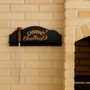 Imagem de Porta Espetos de Churrasco em MDF para Parede, Suporte Organizador para Área Gourmet, Preto com Detalhes, 40x14 cm