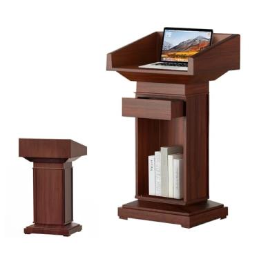 Imagem de Púlpito de madeira para pódio, mesa de pódio com gaveta, púlpito de pódio de madeira maciça para igreja, quadro de 3,5 cm de espessura, púlpito e pódio à prova d'água e resistente ao sol, também