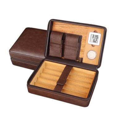 Imagem de Umidor de viagem para charutos, estojo de charuto com termômetro eletrônico ferramenta hidratante bolso de couro caixa de charutos 5 charutos B
