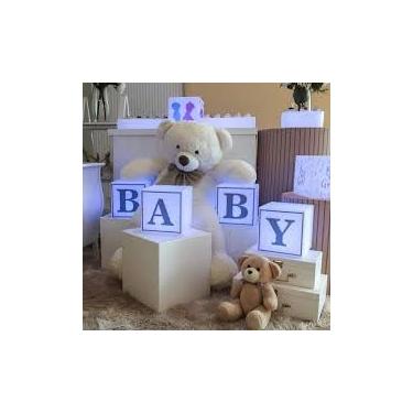 Imagem de Kit 4 Cubos Iluminados Baby LED RGB Sem Fio Chá Revelação