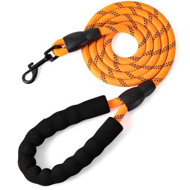 Imagem de Coleira de nylon para treinamento de cães, com alça de corda macia acolchoada e antiderrapante, guia forte de 1,8 m, coleira altamente refletiva para cachorros, cães médios e grandes (laranja)