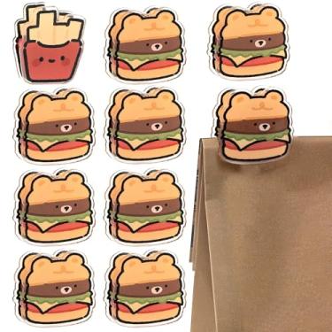 Imagem de CAIRIAC Lindos clipes de acrílico para sacos de alimentos, pacote com 10 (9 hambúrguer + 1 batata frita), salgadinho amarelo para armazenamento de alimentos na cozinha, clipes de vedação de saco de