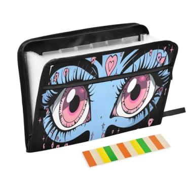 Imagem de Wassud Beautiful Eyes Pasta organizadora de arquivos de papel A4 com etiquetas e pastas de arquivos expansíveis, 13 bolsos