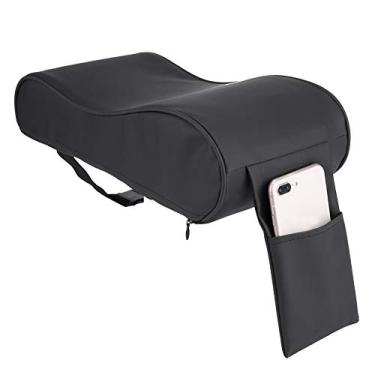 Imagem de Cryfokt Almofada de Couro Universal para Apoio de Braço de Carro, Capa Confortável de Espuma de Memória para Veículos SUV Com Bolso para Celular Preto