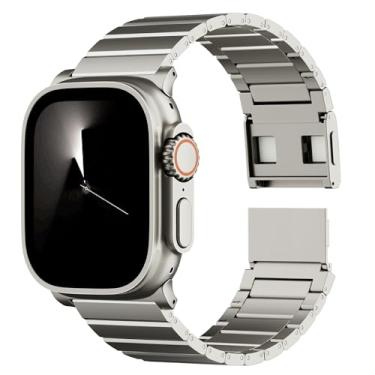 Imagem de KKFAUS Pulseira de titânio para Apple Watch Ultra 2/Ultra 49 mm, fecho magnético ajustável, pulseira masculina de titânio para smartwatch Ultra 2/Ultra com revestimento DLC resistente a arranhões