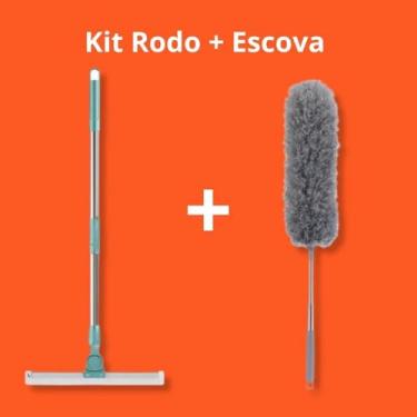 Imagem de Rodo Limpador de Silicone Mágico 1,20M e 1,40M Multifuncional Água Suspensa para Banheiro Varredor (Rodo (1,20M)+Espanador)