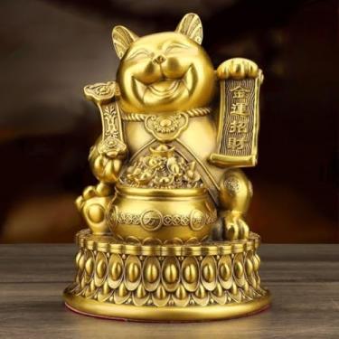 Imagem de FENNYYAR Estátua de gato atraída pela riqueza de latão puro, 23 cm, artesanato de decoração de casa
