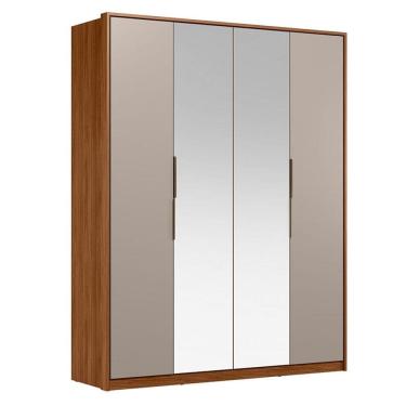 Imagem de Guarda Roupa Casal Attore D43012K  4 Portas Nogueira Nude Prime TX com Espelho Demóbile - Demartêz