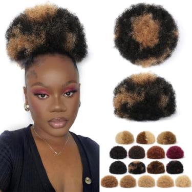 Imagem de HBKRF Rabo de cavalo afro puff para mulheres negras #H1-30 mistura preta cobre vermelho 100% cabelo humano durável natural macio e suave clipe no cordão rabo de cavalo