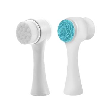Imagem de 2 peças de escova de limpeza facial de silicone - esfoliante facial dupla face com esfoliação de limpeza profunda suave para tipos de pele - ferramenta manual de limpeza de poros para mulheres e